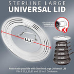 Universal Lids Set with Tempered Glass Top - Fits 5-12 Inch Pots, Pan, and Skillets - Set of 2, Large and Small, Stainless Steel Replacement Pot Lid for Kitchen Organizing, Space Saving