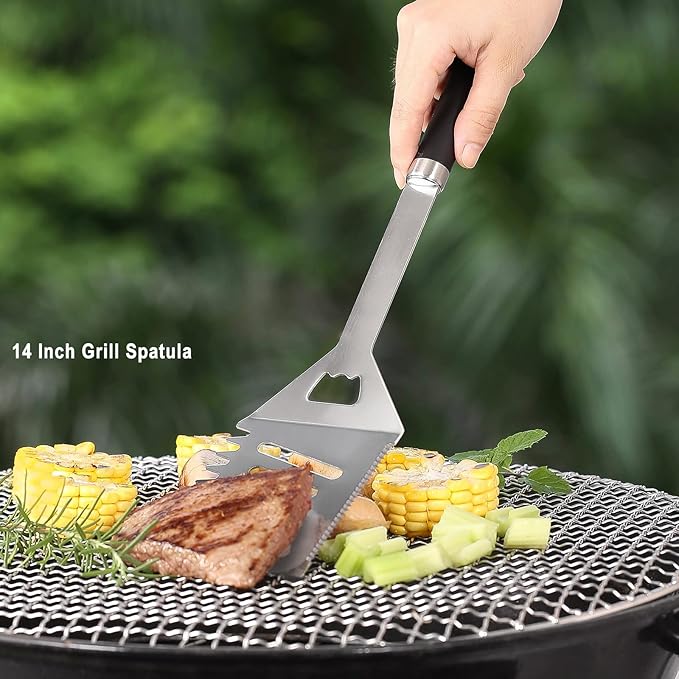 BBQ Grilling Tools Set,12pcs Grilling Accessories Kit for Men Gift, BBQ Grill Utensils Gift Kit with Storage Bucket BBQ Tools Grill Tools Set for Outdoor Grill (Black)