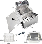Commercial Deep Fryer with Baskets, 1700W 9.7QT/9.1L Thickened Stainless Steel Countertop Electric Oil Fryer, Large Capacity with Temperature Control (6L)