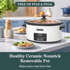 8-Quart Programmable Slow Cooker with Timer Keep Warm - Small Kitchen Appliance for Family Dinners - Serves 6+ People - Heat Settings: Keep Warm(White, Black Liner)