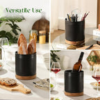 DOWAN 7.6" 360° Rotating Utensil Holder, Kitchen Utensil Holder for Countertop, Ceramic Utensil Crock, Large Cooking Utensil Caddy for Kitchen Counter, Protection Cork Bottom, Black