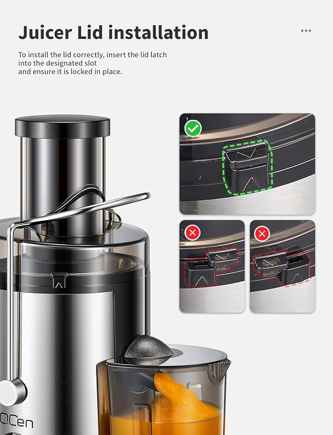Qcen Juicer Machine, 800W Centrifugal Juicer Extractor with Wide Mouth 3” Feed Chute for Fruit Vegetable, Easy to Clean, Stainless Steel, BPA-free (Black)