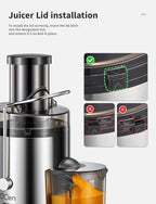 Qcen Juicer Machine, 800W Centrifugal Juicer Extractor with Wide Mouth 3” Feed Chute for Fruit Vegetable, Easy to Clean, Stainless Steel, BPA-free (Black)