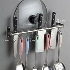 ASkinds Utensil Hanging Rack Stainless Steel Rail Hanger Rod Wall Mounted Pot Pan Lid Holder Cookware Storage Organizer with Sliding Hooks for Kitchen Bathroom