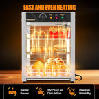 ROVSUN 3-Tier Commercial Food Warmer, 15" Pizza Warmer Food Warmer Display with LED Adjustable Lighting Glass Door Removable Shelves, Countertop Electric Food Warmer for Buffet Restaurant 110V 800W