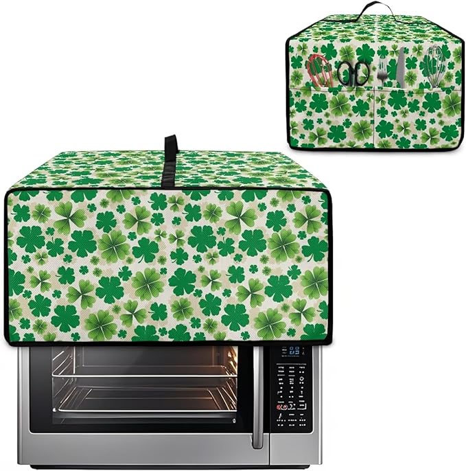 Four Leaf Clover Print St. Patrick's Day Toaster Oven Cover Anti Scratch Microwave Cover for Kitchen Countertop Appliance Dust Protector Decorative Oven Accessories, Green, S