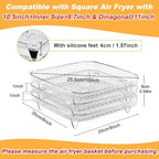 BYKITCHEN 8 inch Square Air Fryer Rack, 3pcs Stackable Stainless Steel Dehydrator Rack with Silicon Feet, Square Air Fryer Accessories for Cosori, Instant Vortex, Ninja Pro XL 6.5 QT AF181 & More