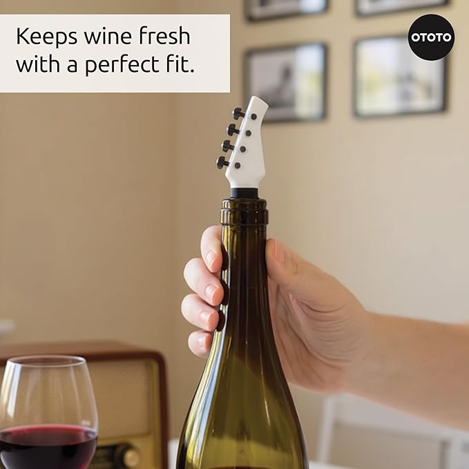 OTOTO Cork n' Roll Wine Stoppers – Set of 2, Bass & Guitar Shaped, Fun and Functional Wine Bottle Corks