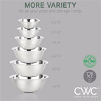 COOK WITH COLOR Stainless Steel Mixing Bowls Set - Nesting Bowls, 6 Pieces, Silver with Non Slip Bottom