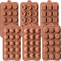 6 Pack Chocolate Molds Candy Molds Silicone, Food-Grade Non-Stick Jelly Mold, Crayon Mold, Silicone Baking Mold BPA-Free, including Flower, Heart, Star, Round, Square, and Swirl
