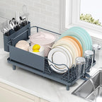 Dish Drying Rack Large Capacity - Stainless Steel Dish Rack for Kitchen Counter with Drain Board, Rustproof Dish Drainer with Auto Drain Spout, Utensil Holder & Glass Holder, Dinnerware Organizer