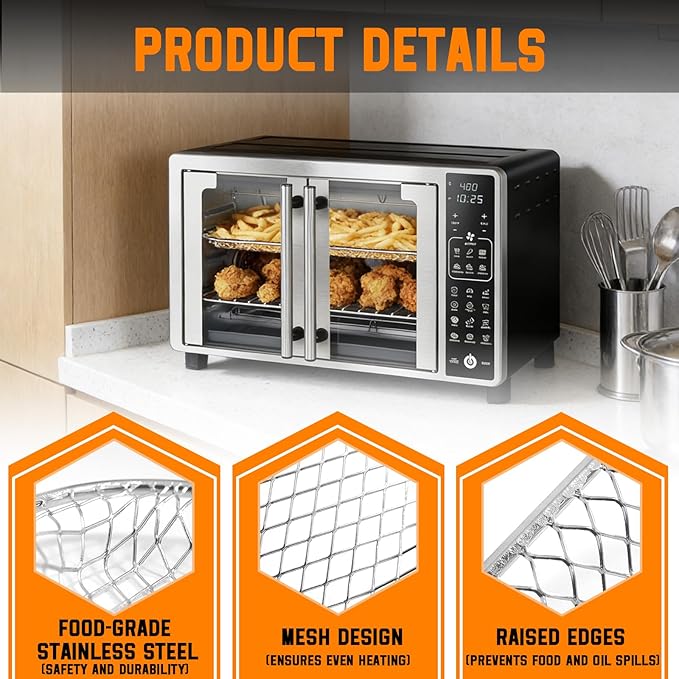 Air Fryer Basket Replacement Compatible with Gourmia GTF7655 GTF7460 GTF7465 GTF7520, Toaster Oven Accessory Parts(Oven with 17 Cooking Presets)Fit for 24L Capacity 1700W French Door Digital Air Fryer