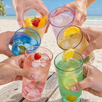 Liacere Color Plastic Drinking Glasses - (Set of 12) 18oz Color Plastic Glasses Colors Reusable，Kitchen Water Glasses Cup, Bar Tumbler Glassware Set for Beer, Juice, Cocktail, Whiskey, Milk