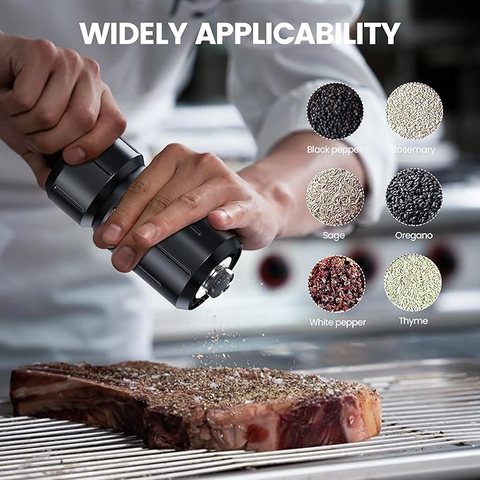 Luvan Pepper Grinder With Magnetic Bottom, Heavy Duty High Output Aluminum Manual Pepper Mill, Adjustable Coarseness Stainless Steel Burrs, Refillable Spice Grinder for Home Kitchen Restaurant