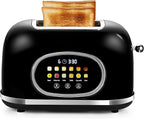 Roter Mond 2 Slice Toaster Smart Touch Screen, Retro Stainless Steel Bread Toaster with Digital Timer, Sleep Mode, Bagel, Cancel, and Defrost Functions, 6 Bread Types and Shade Settings, Black