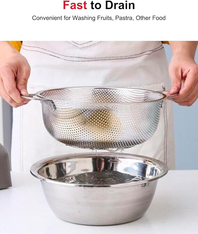 5-Quart Colander for Kitchen, Stainless Steel Colander with Base, Pasta Strainer with Handle, Food Strainer for Spaghetti, Vegetables, Fruit