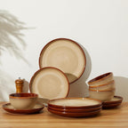 Pokini Ceramic Dish Set for 6, 18 Piece Dinnerware Set for Small to Medium Families, Reactive Glaze Design, Dishwasher & Microwave Safe, Brown Yellow