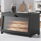 Kitsure Bread Box - Wooden Bread Box for Kitchen Countertop, Large Capacity Kitchen Countertop Organizer, Stylish Bread Storage with Window, Multi-functional Container, Black, 15.0"x8.3"x9.1" (1T)