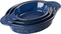 Dafuceramic Casserole Dishes for Oven Sets of 3, Ceramic Oval Baking Dish, Au Gratin Baking Pans with Handles for Roasting, Lasagna, Pie, Baking Meat & Vegetables, Blue
