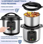 8qt stainless steel Pressure Cooker | 24-hour Presetting electric rice cooker, 14 in 1 slow cooker with temperature control | LED Multifunction Steamer, Food Warmer with nonstick pot