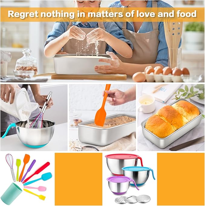 E-far Loaf Bread Pan Set of 10, 9x5 Stainless Steel Loaf Pan, Metal Rectangle Bakeware for Baking Homemade Bread Banana Cake Meatloaf, Non-Toxic & Rust Free, Easy Release & Dishwasher Safe