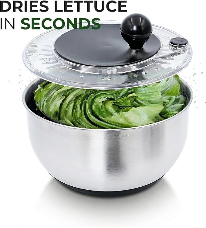 Stainless Steel Salad Spinner Large 5.28 Qt – Fast Drying Lettuce Spinner, Premium Durable Bowl for Washing & Drying Vegetables