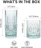 BELLAFORTE Shatterproof Tritan Plastic Drinking Glasses. 13oz & 18oz Water Glasses Set of 4 - Myrtle Beach Glasses Drinking - Unbreakable Tumblers for Parties - BPA Free, Dishwasher Safe (Teal)