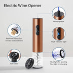 Rechargeable Wine Opener by ELMWAY, Electric Wine Bottle Opener with Foil Cutter, LED Light and Stainless Steel Shell, Cordless Corkscrew & Cork Remover, Gifts for Wine lover- Rose Gold