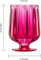 Khen 15oz Unbreakable Premium Drinking Glasses Set of 4 - Super Grade Acrylic Plastic - Perfect For Gifts - European Style Shatterproof BPA-free Glassware Dishwasher-Safe, Indoor & Outdoor (Hot Pink)