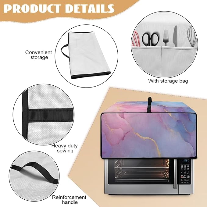 Marble Print Toaster Oven Cover, Heavy Duty Heat-Resistant Air Fryer Cover for Kitchen Counter, Small Appliances Dust Slipcovers, Blue Pink Gold, (Small-14.5*18.46*9 inches)