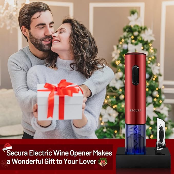 Secura Electric Wine Opener, Automatic Electric Wine Bottle Corkscrew Opener with Foil Cutter, Rechargeable (Red)