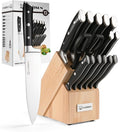 Knife Sets 15 Pieces for Kitchen with Block, German Stainless Steel Kitchen Knife Set, ABS Ergonomic Handle Chef Knives, and Shears for Chopping, Slicing and Cutting