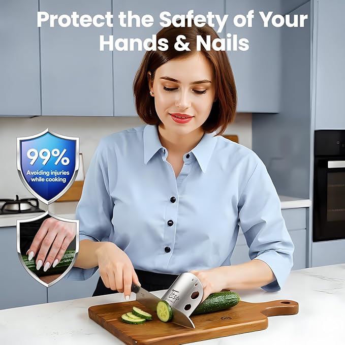 Finger Guards for Cutting Food, Protects Women’s Fingers and Nails, Ideal Gift for Her, Mom or Wife, 2 Stainless Steel Finger Protectors with Herb Stripper, Adjustable Size