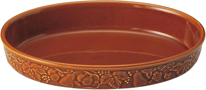 Banko Ware 13061 Oven Safe Relief Family Au Gratin Dish, Diameter 10.4 x 7.1 inches (26.5 x 18 cm), Microwave Safe, Made in Japan