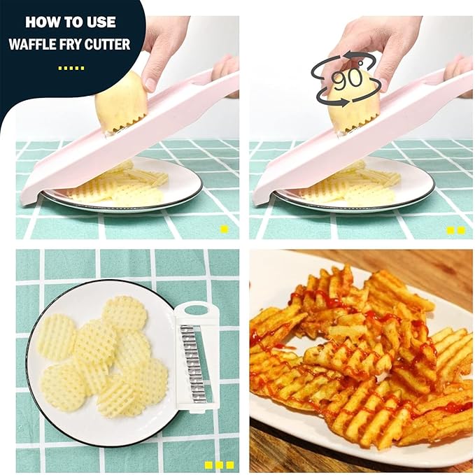 NACOLUS Mandoline Slicer for Kitchen Slicer Vegetable Cutter 5 In 1 Veggie Slicer Potato Slicer waffle fry cutter Hot Swap Mandolin with Peeler for Vegetables Carrot Shredder Cucumber Slicer - Pink