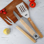 Grilling BBQ Tool Accessories Set, 3PCS Stainless Steel Spatula/Tong/Fork with Wood Handle, Barbecue Grill Utensils for Outdoor, Ideal BBQ Set Grilling Tools for Outdoor Camping Housewarming Party