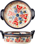 Vintage Flowers Style Ceramic Bakeware Casserole Dish Baking Pan Lasagna Pans Baking Dish with Handles for Oven/Cooking/Kitchen-1 PCS-Red Flowers-32 OZ
