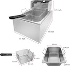 Electric Deep Fryer 10L/10.5QT Stainless Steel Single Tank Commercial Fryer with Basket, 1700W 110V Countertop Deep Fryer for Home Kitchen and Restaurant Use with Oil Thermometer & Temperature Control