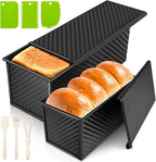 2Pack Large Bread Pan with Lids – 2.2LB Dough Capacity, Non-Stick Carbon Steel Bread Pans for Homemade Sandwich and Sourdough Bread, Corrugated Toast Mold (Black)