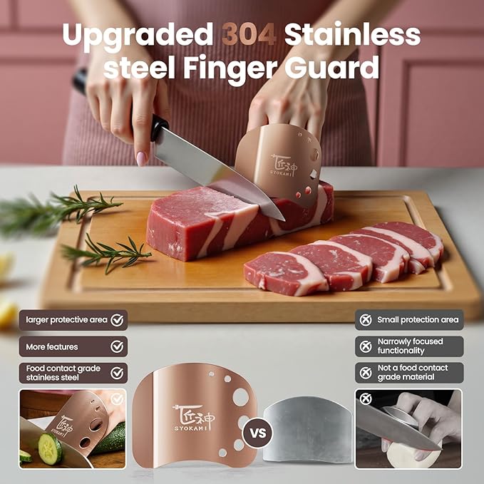 Stainless Steel Finger guards for cutting food, Finger Protectors for Slicing as Gift for Couple, Women or Mom with Gift Box Rose Gold