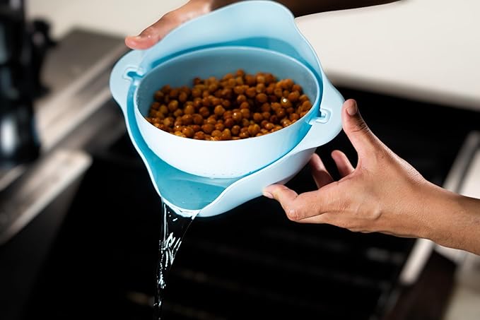 Kitchen Pro Double Rotatable Colander, Blue Plastic Vegetable and Fruit Strainer Bowl with Dual Draining Baskets, Kitchen Sink Drainer