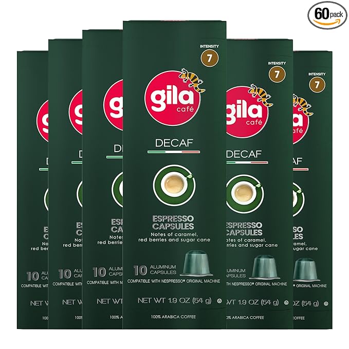 GILA Café Decaf Aluminum Coffee Capsules – Dark Roast Espresso Pods Compatible with Nespresso Original Machines – 100% Arabica, Naturally Water-Processed, 60 Count