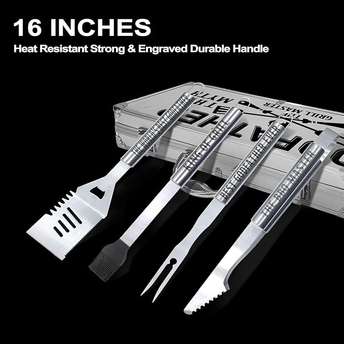 Godfather Gifts, Christmas Godfather Gifts for Him Heavy Duty Grilling Accessories Kit for Backyard BBQ, Thick Stainless Steel Grill Utensils with Non-Slip Handle Tool for Man on Birthday