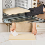 Pizza Stone Set, 15"x12" Rectangular Pizza Stone for Oven Grill BBQ with Wooden Pizza Peel & Oven Mitts, Cordierite Baking Stone for Bread, Unique Built-in 4 Handles Cooking Stone
