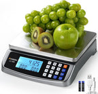 Atogou 110lb Food Scale, Commercial Kitchen Scale with Price Computing, Plug-in Usable, 0.05oz/1g, 304 Stainless Steel, for Cooking, Vegetables, Farm, Industry, Counting. LC300 Grey