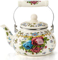 Fasmov 2.5L Enamel Teapot, Large Porcelain Enameled Teakettle, Floral Colorful Tea Kettle with Handle for Stovetop, Retro Steel Teapot for Hot Water, No Whistling