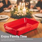Dafuceramic Casserole Dishes for Oven, Baking Dishes, Ceramic Bakeware Sets of 4, Rectangular Baking Pan Set with Handles for Baking, Casserole, Kitchen, Wedding Gift (Red)