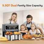 Simple Deluxe 9.5-Qt Dual Basket Air Fryer, 10-in-1 Digital Preset 1700W Airfryer, Sync Cook, Independent Temp Control, Shake Reminder, Nonstick Basket, Grey
