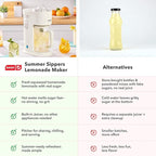 Dash Summer Sippers™ Lemonade Maker & Electric Citrus Juicer - Dissolves Sugar, Juices Over Ice - Lemon Squeezer Machine - Make Fresh Orange & Lemon Juice - Two 32oz Pitchers & Infuser Cylinders