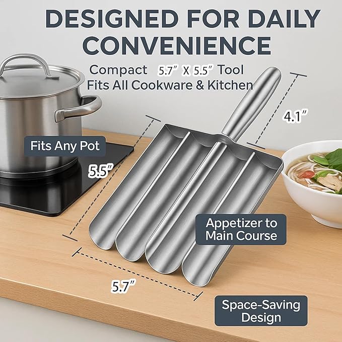 4-in-1 Meatball Maker Tool, 304 Stainless Steel Meatball Scoop & Mold, Makes 4 Uniform Meatballs at Once, Nonstick Release, Dishwasher Safe, for Pasta, Soup, Meal Prep & Party Appetizers